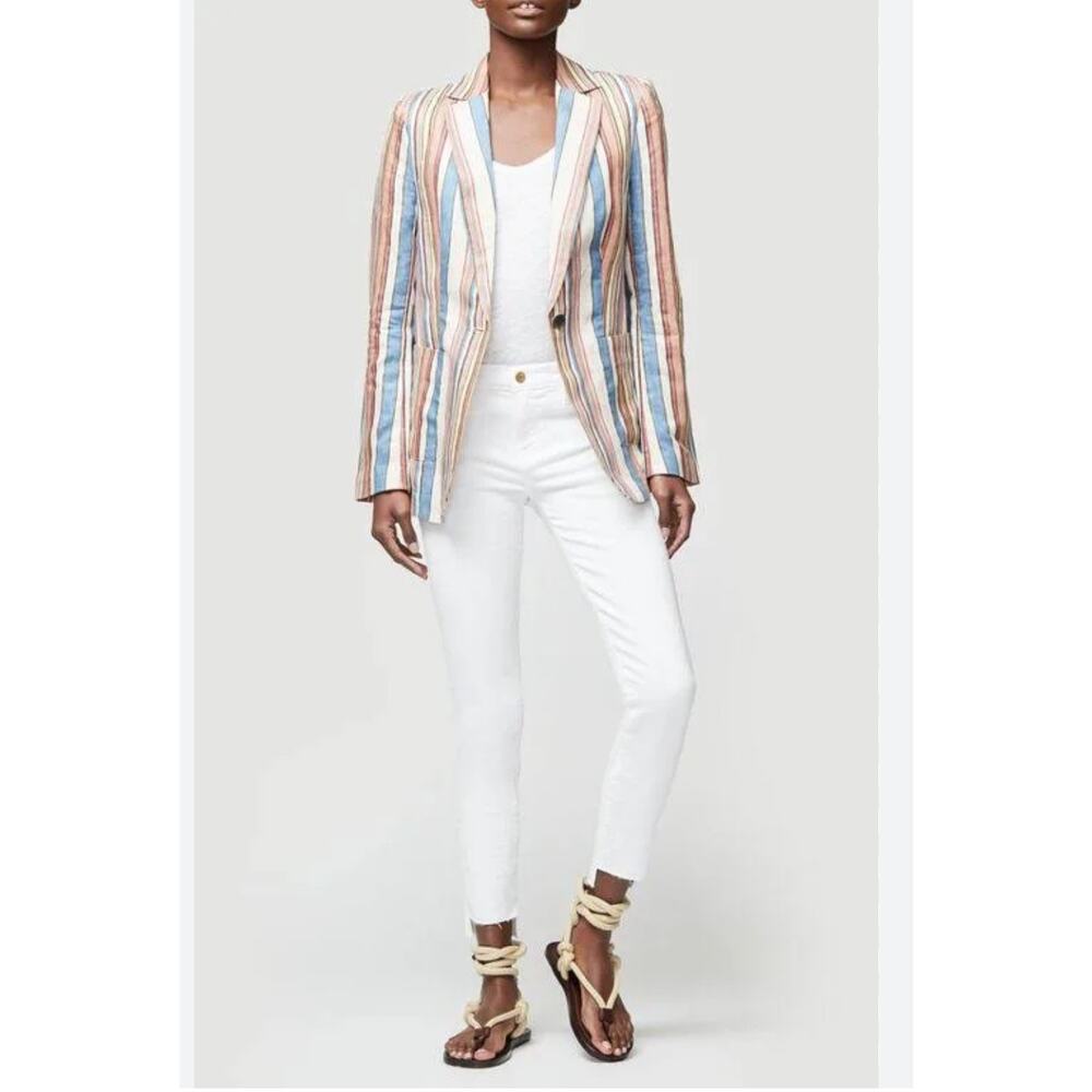 Frame Birkin Linen Single Button Blazer Multi Str… - image 6
